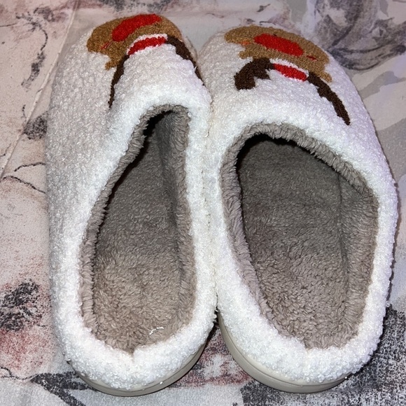 Christmas Rudolph Reindeer Fleece Slippers Size 7 - Picture 3 of 5